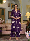 Floral Printed & Neckline Embroidered Kurta With Palazzo, Violet - Hiral Fashion | Grocsy