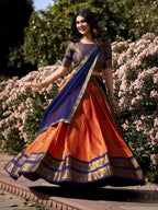 Lorenvalley Orange Kanchipuram Zari Weaving Work Lehenga Choli with Dupatta | Grocsy
