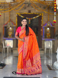 Mameraa Sarees Orange Faux Banarasi Silk Saree With Paithani Rich Weaved Pallu And Blouse-Orange | Grocsy
