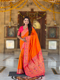Mameraa Sarees Orange Faux Banarasi Silk Saree With Paithani Rich Weaved Pallu And Blouse-Orange | Grocsy