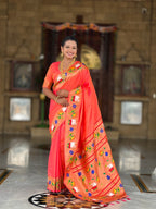 Mameraa Sarees Orange Faux Banarasi Silk Saree With Paithani Rich Weaved Pallu And Blouse-Orange | Grocsy
