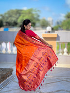 Mameraa Sarees Orange Faux Banarasi Silk Saree With Paithani Rich Weaved Pallu And Blouse-Orange | Grocsy