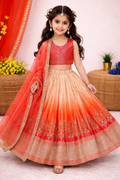 Evanik Orange Designer Chinon Silk Embroidered Work Wedding Lehenga Choli For Kids | Grocsy