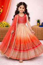 Evanik Orange Designer Chinon Silk Embroidered Work Wedding Lehenga Choli For Kids | Grocsy