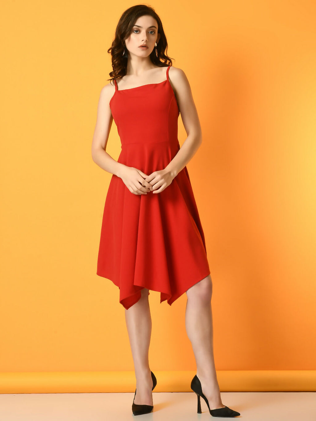 Myshka Women's Red Solid Party Dress | Grocsy