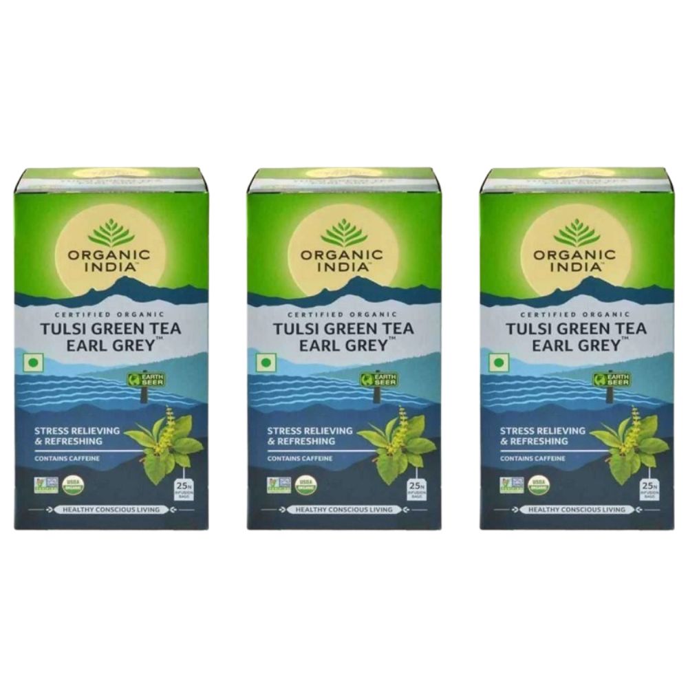 Organic India Tulsi Green Tea Earl Grey 25 Tea Bags | Grocsy
