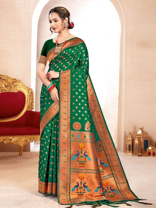 Shree Shyam Fashion Paithani Silk Green Saree | Grocsy