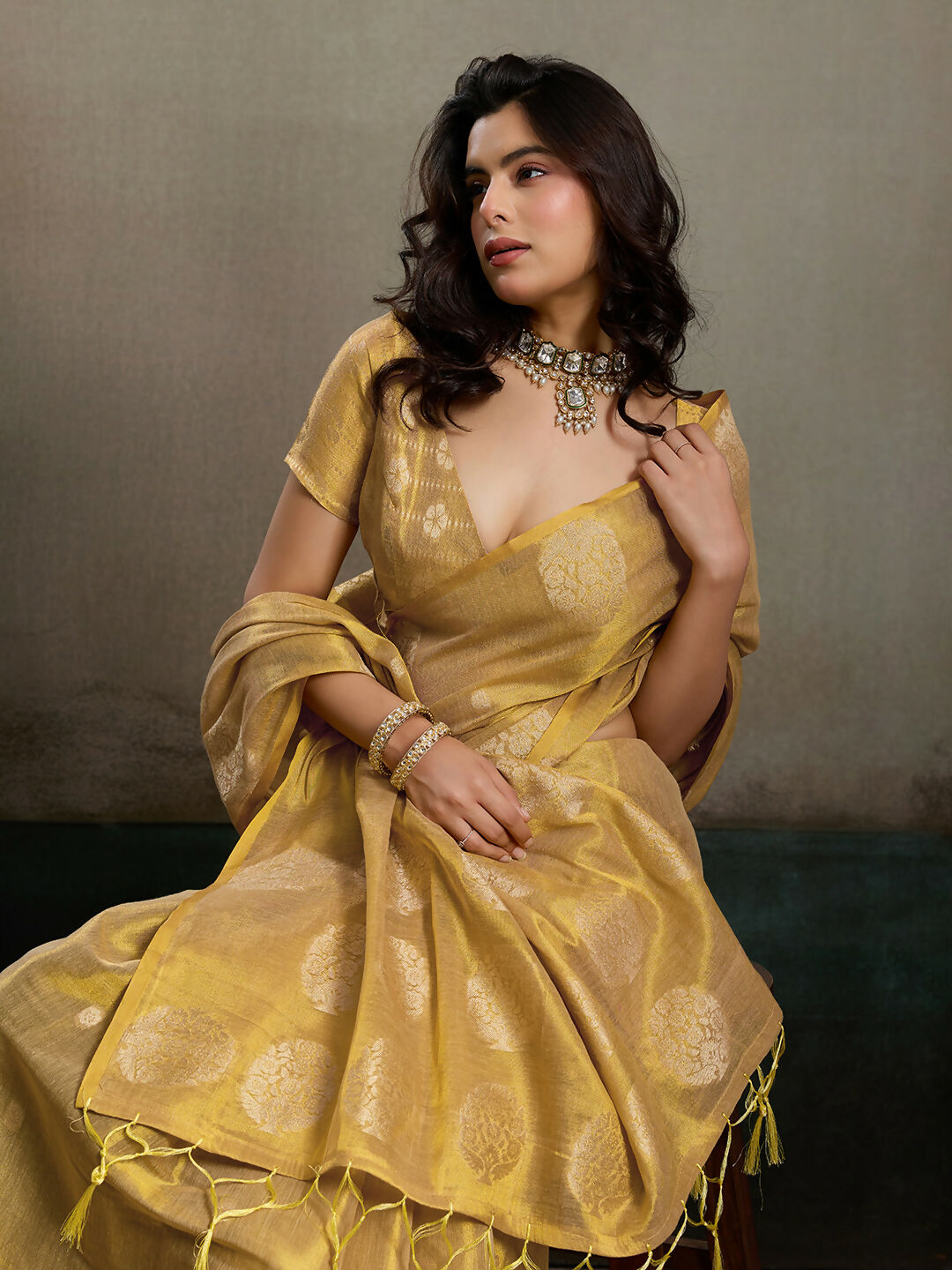Shree Shyam Fashion Beige Tissue Silk Saree | Grocsy
