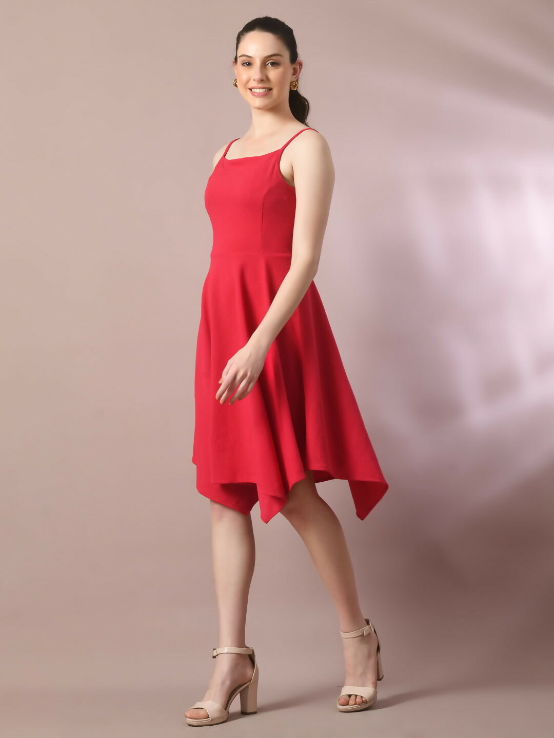 Myshka Women's Pink Solid Shoulder Straps Fit and Flare Party Dress | Grocsy