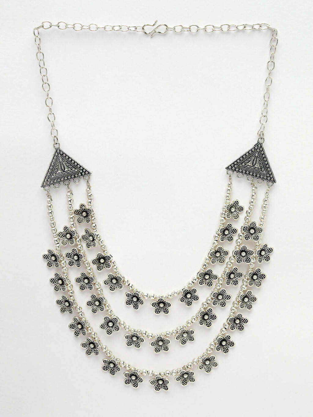 NVR Women's 3 Layered Floral Shape Artificial Beads German Silver Oxidised Necklace | Grocsy