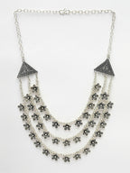 NVR Women's 3 Layered Floral Shape Artificial Beads German Silver Oxidised Necklace | Grocsy