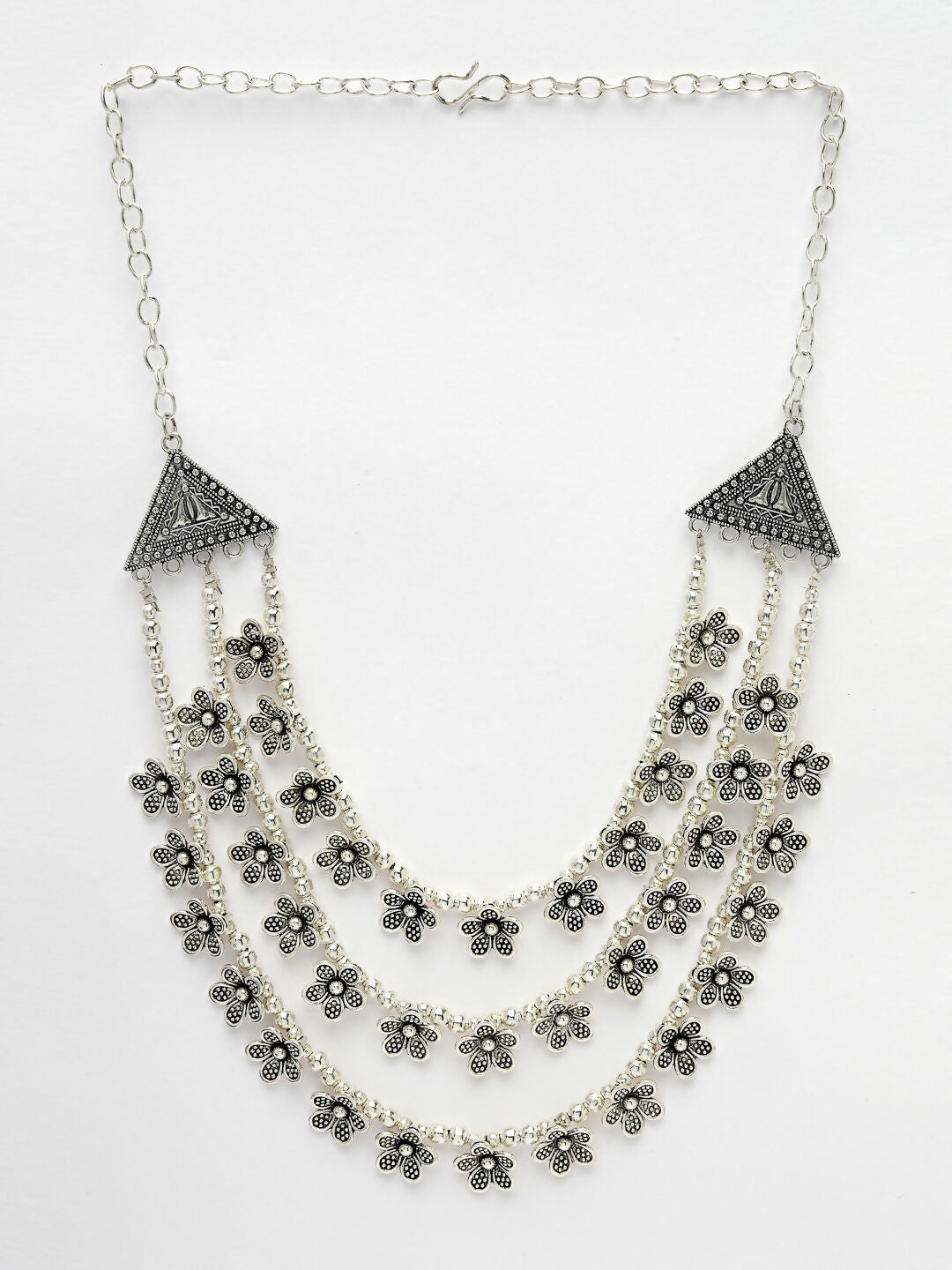 NVR Women's 3 Layered Floral Shape Artificial Beads German Silver Oxidised Necklace | Grocsy