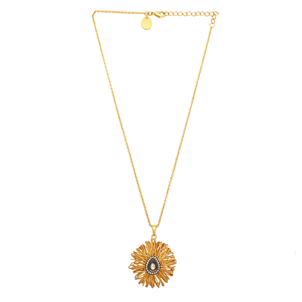 Nuyug 18k Gold-Plated Crystal Studded Minimal Chain Pendant Necklace | Grocsy