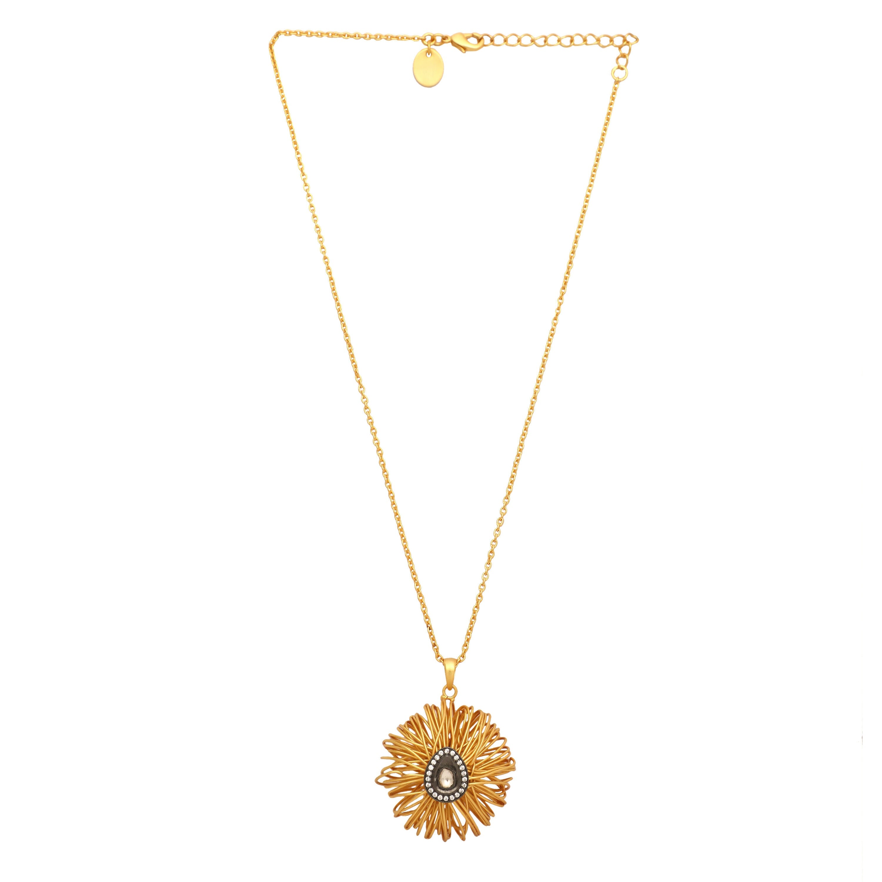 Nuyug 18k Gold-Plated Crystal Studded Minimal Chain Pendant Necklace | Grocsy