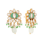 Nuyug 22K Gold Plated Semi Precious Green Stone Studded Pearl Drop Stud Earrings | Grocsy