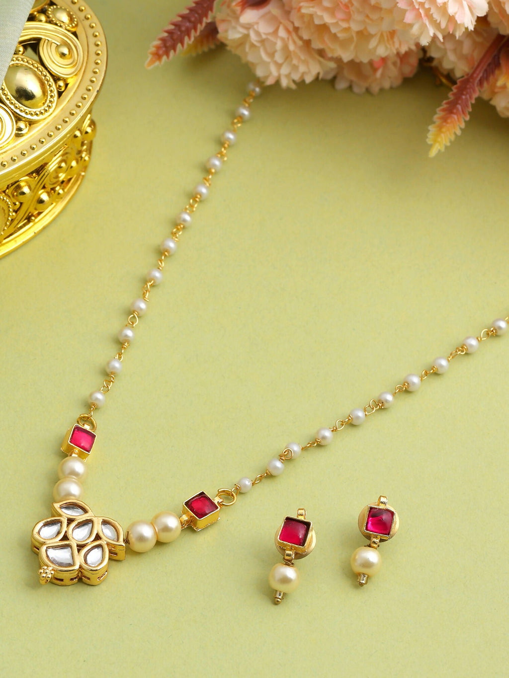 Ruby Raang Rani Pearl Haar Set | Grocsy