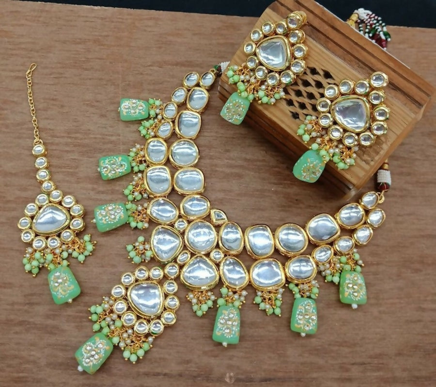 Joban Fashion C.Green kundan work Necklace Set | Grocsy