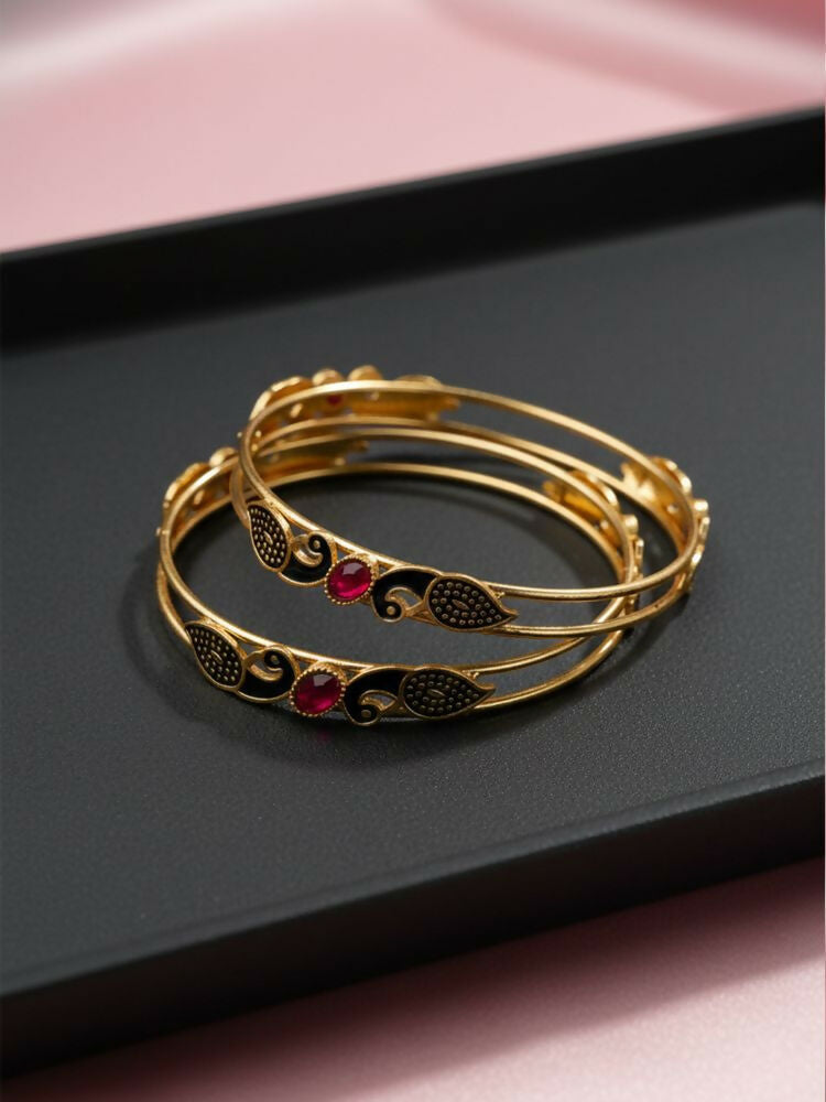 NVR Women Set of 2 Gold Plated Handcrafted Kada Bangle | Grocsy