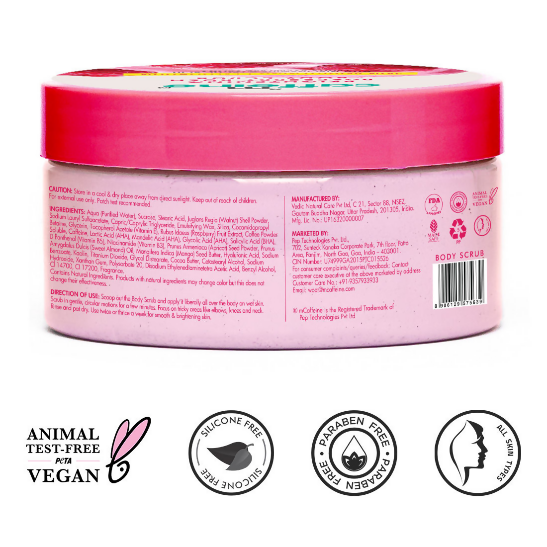 mcaffeine Brightening Raspberry Rush Body Scrub Removes Tan & Brightens Skin | Grocsy