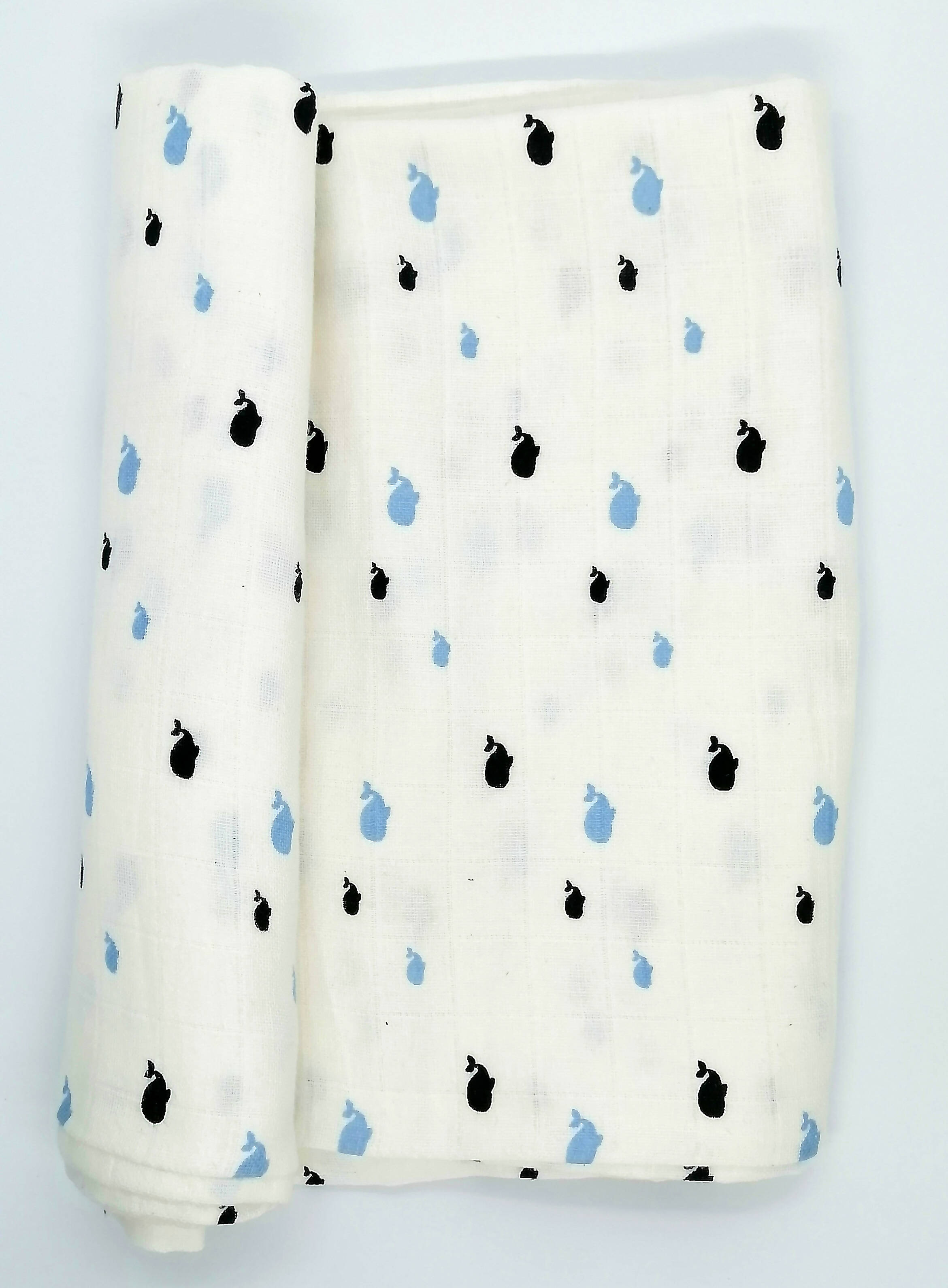 Kindermum Organic Cotton Muslin Swaddle Blanket 110 Cm X 110 Cm - Set Of 2 - Colorful Polka And Whale | Grocsy