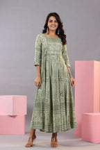 Juniper Women Olive Green Shantoon Floral Printed Maxi Dress | Grocsy