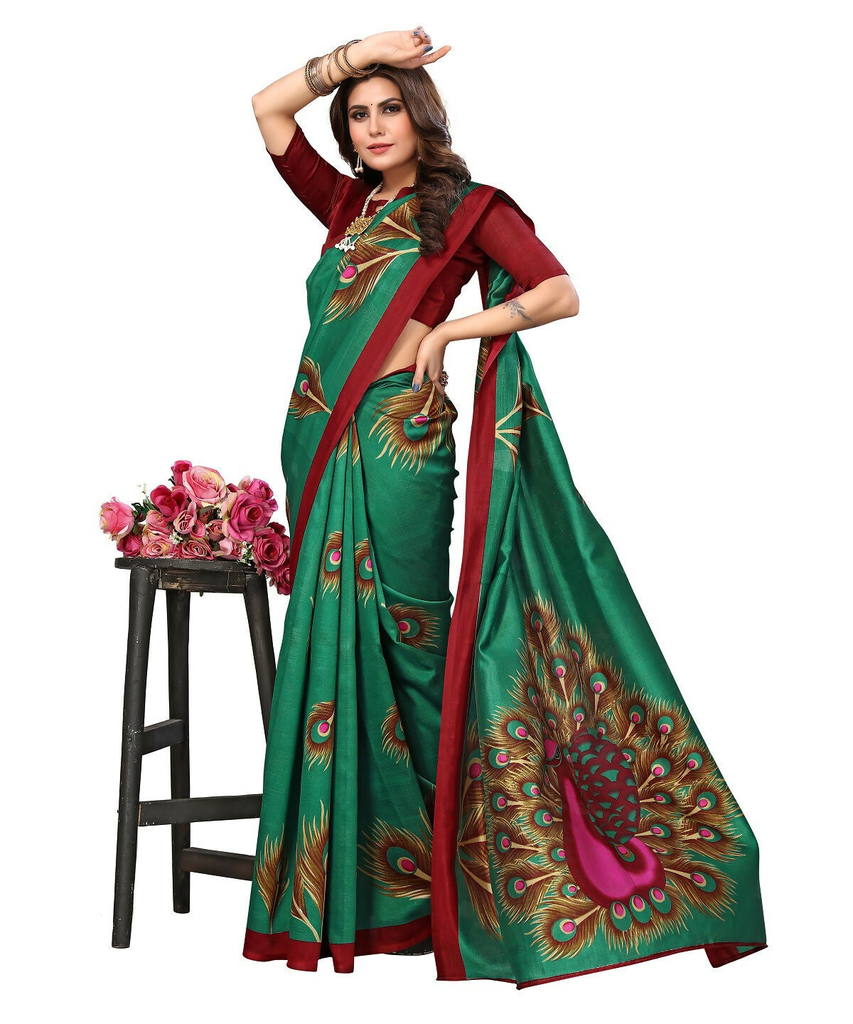 Vamika green Printed Art Silk Saree | Grocsy