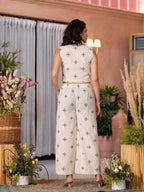 Juniper Women's Natural Ethnic Motif Printed Cotton Top & Palazzo Co-Ord Set With Button Closure | Grocsy