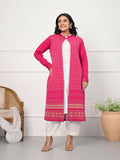Juniper Women's Pink Ethnic Motif Printed Cotton Long Winter Wear Jacket | Grocsy