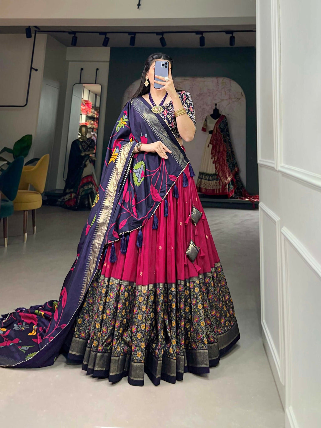 Vastranavya Stunning Look Tussar Silk Printed With Foil Work Indian Lehenga Choli - Pink | Grocsy