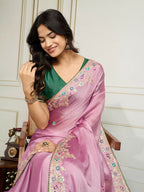 Ai Fashion Pink Rangoli Silk Embroidery Party Wear Saree | Grocsy