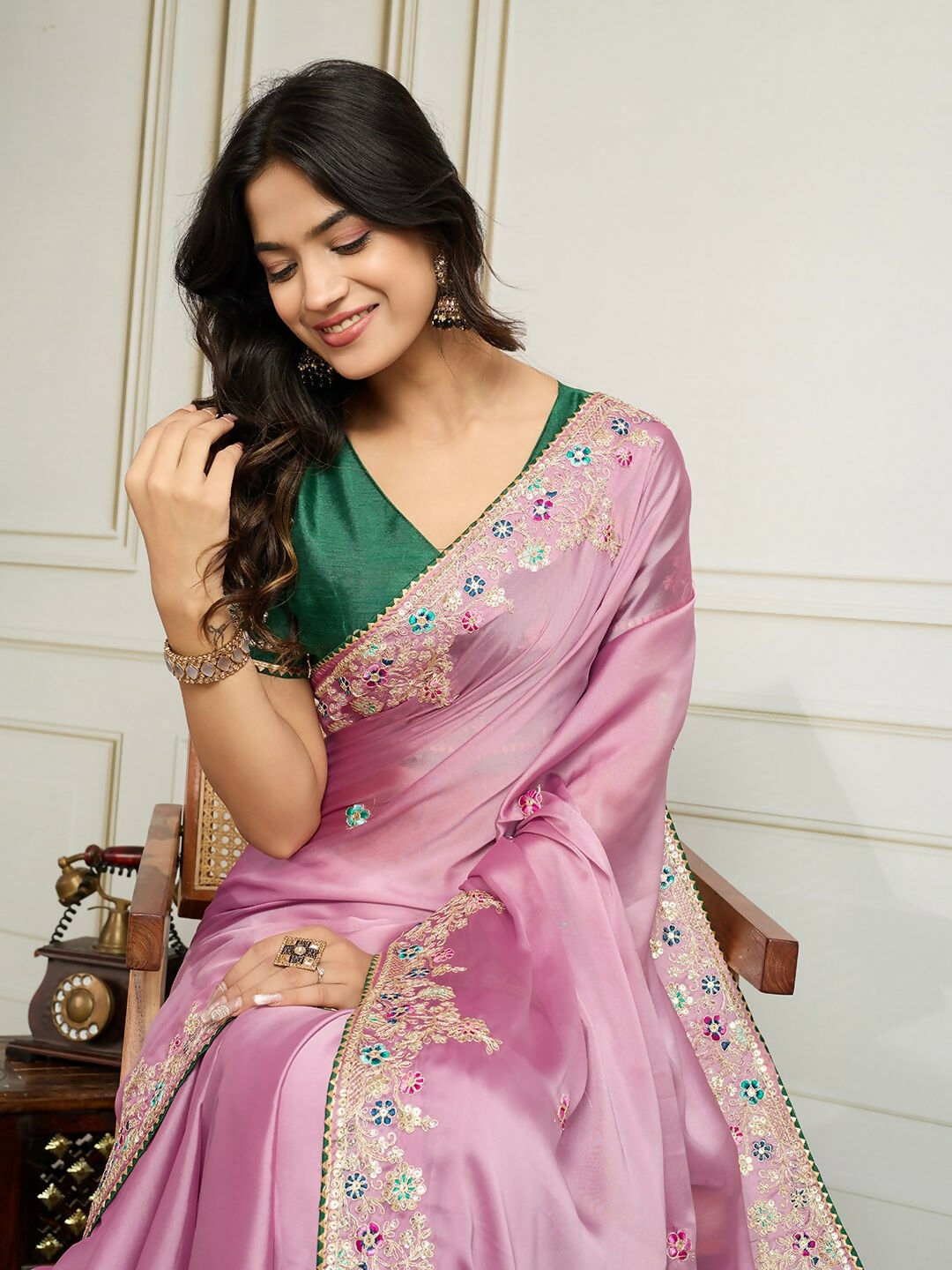 Ai Fashion Pink Rangoli Silk Embroidery Party Wear Saree | Grocsy