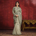 Olive Banarasi Crush Silk Sequence Thread & Stone Work/ Texture Pallu Saree - Mohmanthan Kimiya | Grocsy