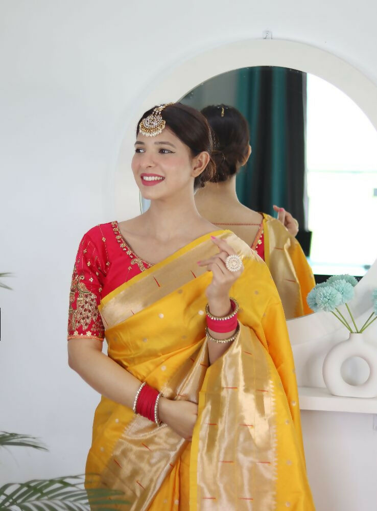 Yellow Woven Jacquard Designer Embroidery Work Party Wear Saree - Parampara | Grocsy