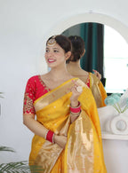 Yellow Woven Jacquard Designer Embroidery Work Party Wear Saree - Parampara | Grocsy