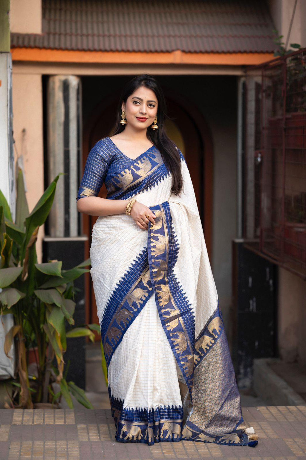 Nblue Silk Zari Woven Saree with Unstitched Blouse - Hiral Fashion | Grocsy