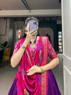 Vastranavya Stunning Look Tussar Silk Printed With Foil Work Indian Lehenga Choli - Purple | Grocsy