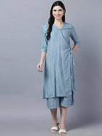 Myshka Stylish Grey Viscose 3/4 Sleeve Women's Kurta Palazzo Set | Grocsy