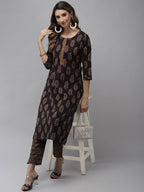 Yufta Women Navy Blue Sequinned Pure Cotton Kurta with Trouser | Grocsy