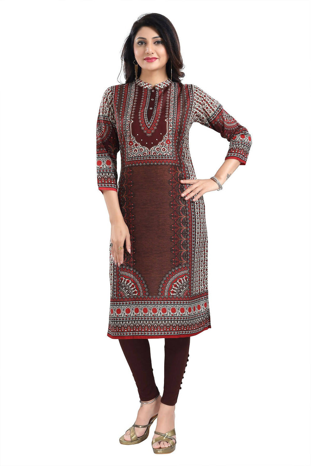 Snehal Creations Beautiful Brown Digital Print Masleen Long Kurti Tunic | Grocsy