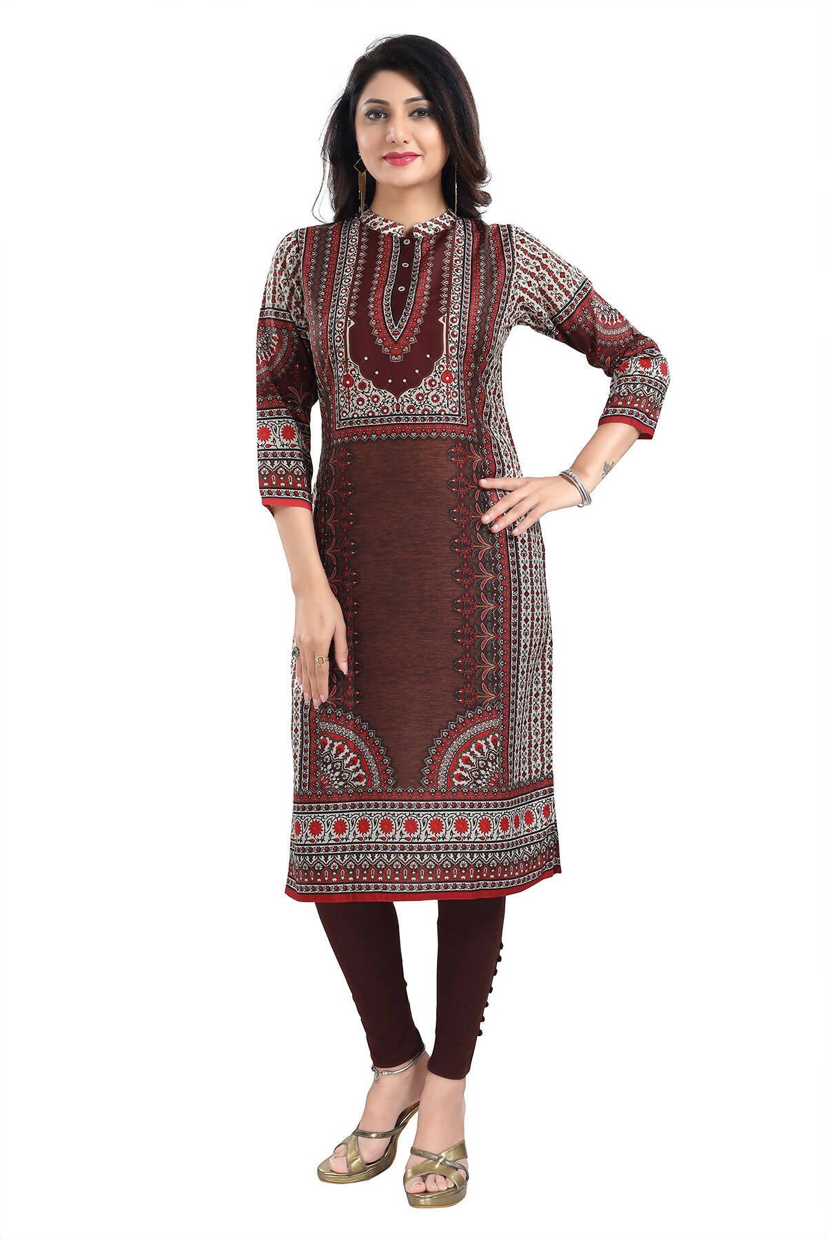 Snehal Creations Beautiful Brown Digital Print Masleen Long Kurti Tunic | Grocsy