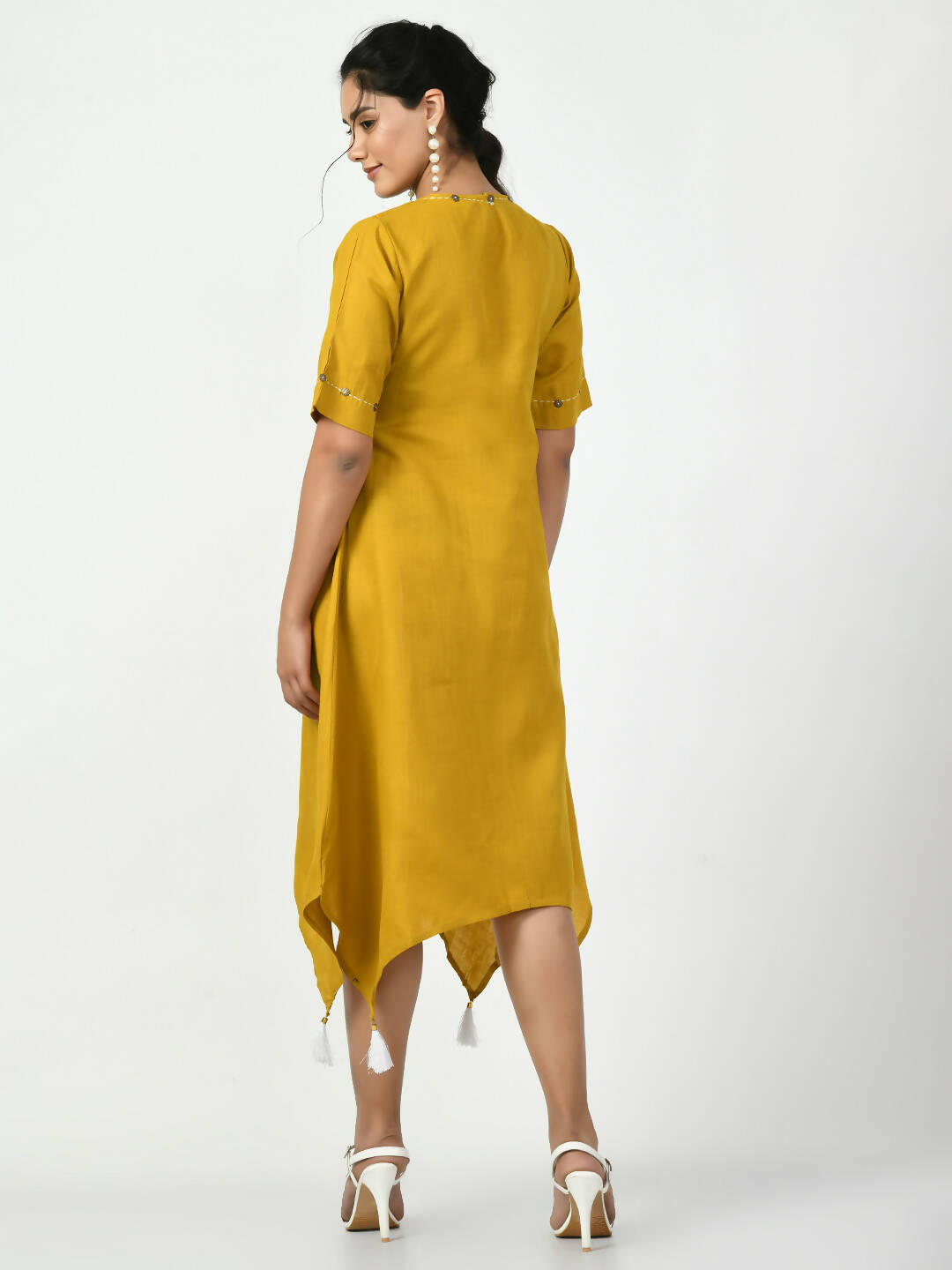 Myshka Women's Mustard A-Line Solid Kurta | Grocsy