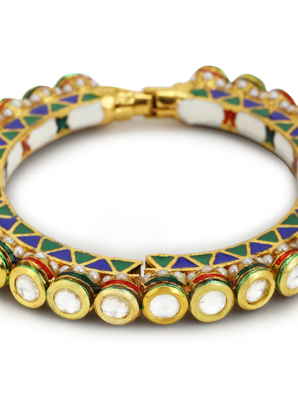 Gold-Polished Stone Studded Meenakari Bangle - Ruby Raang