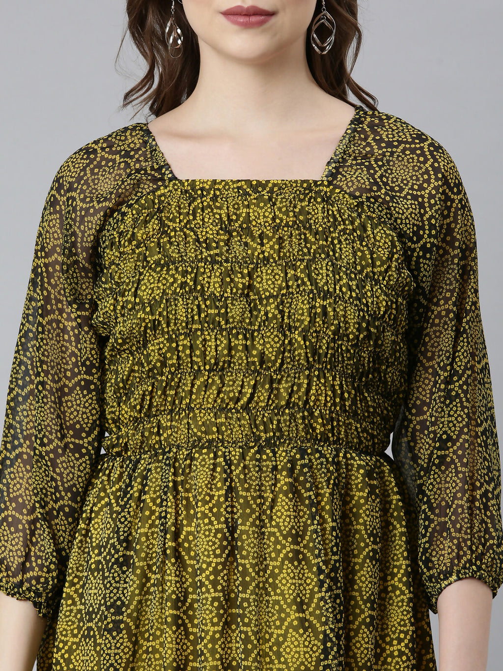 Souchii Black Bandhani Printed Ethnic Fit & Flare Dress | Grocsy