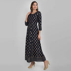 Juniper Women's Navy Rayon Printed Flared Dress | Grocsy