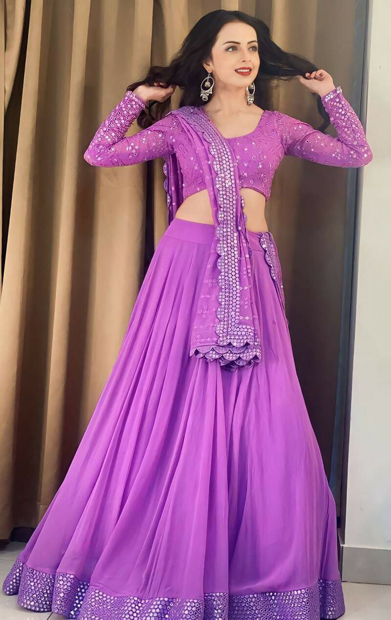 Jyoti Fashion Beautiful Lavender Sequence with Thread Embroidery work Faux Georgette Lehenga Choli with Dupatta | Grocsy