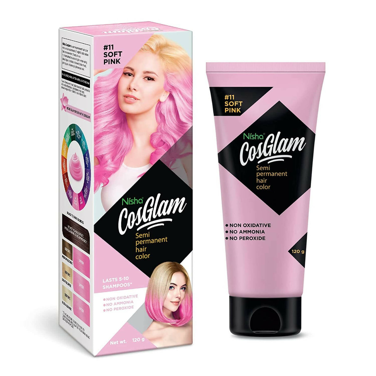 Nisha Cosglam Semi Permanent Hair Color 11 Soft Pink | Grocsy