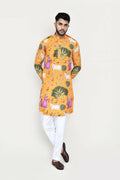 Joban Fashion White Colored Rayon Based With Modal Hand Print Work Fabric Kurta,Straight Fit Pant | Grocsy