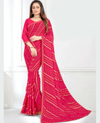 Pink Georgette Bandhani Printed Saree With Unstitched Blouse Piece - Jyoti | Grocsy