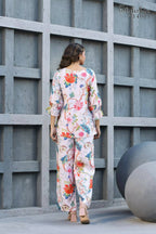 Women's Partywear Designer White & Multi Muslin co-ord set - Stylishta | Grocsy