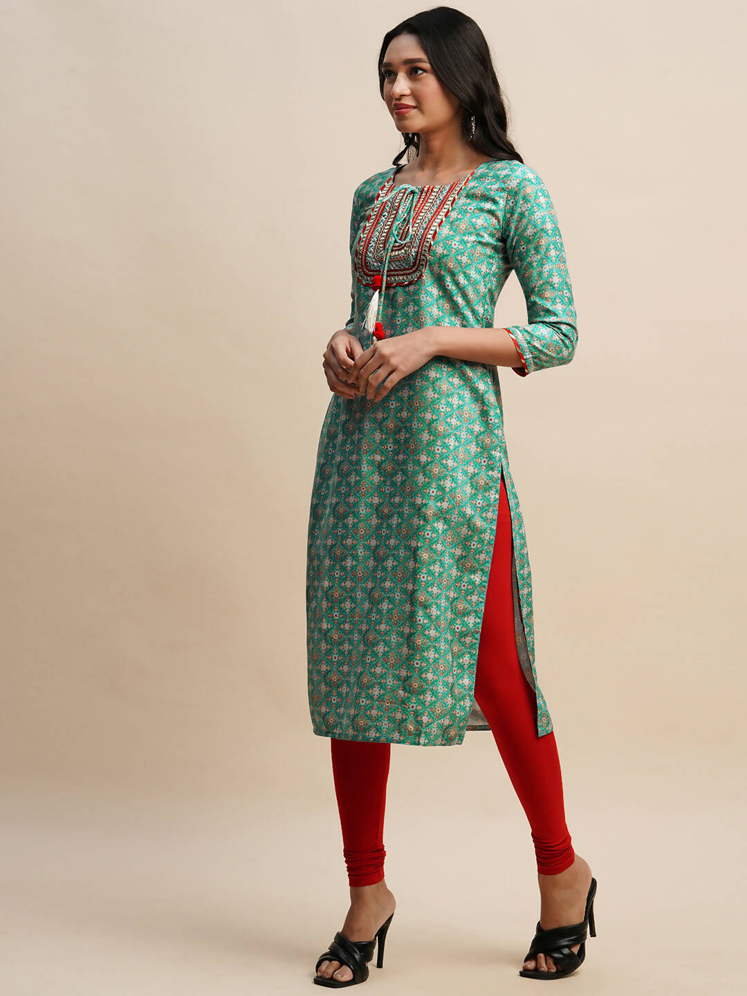 Sea Green Poly Chinon Digital Printed Straight Kurta - Samira | Grocsy